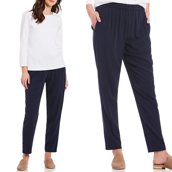 Eileen Fisher Slouchy Ankle Silk Pants Midnight - Picture 5 of 5